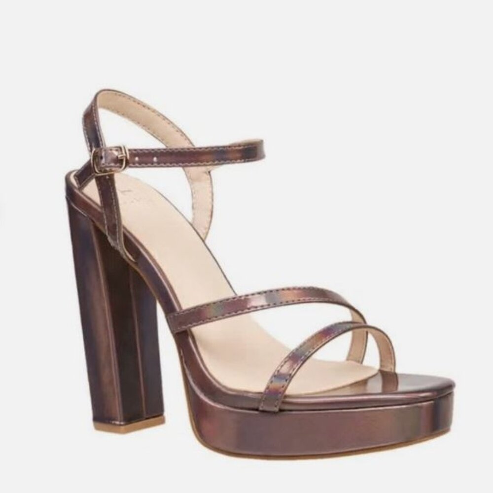 NIB | Halston | Sardinia Iridescent Platform Block Heels | Ankle Strap | 6